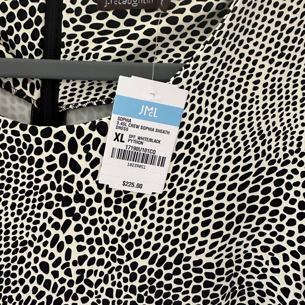 J. McLaughlin Off-White and Black Python Print Long Sleeve Dress